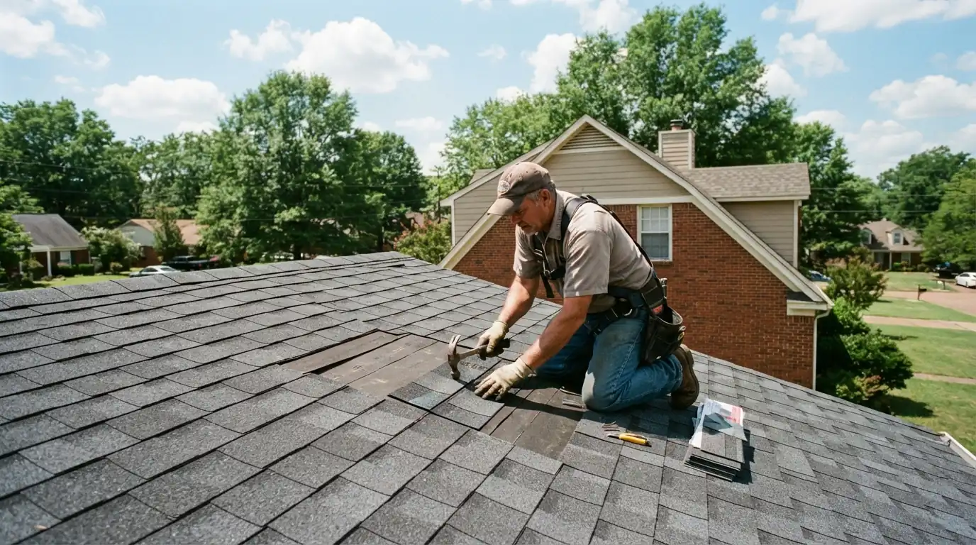 Roofer repairing a small area of a sound roof