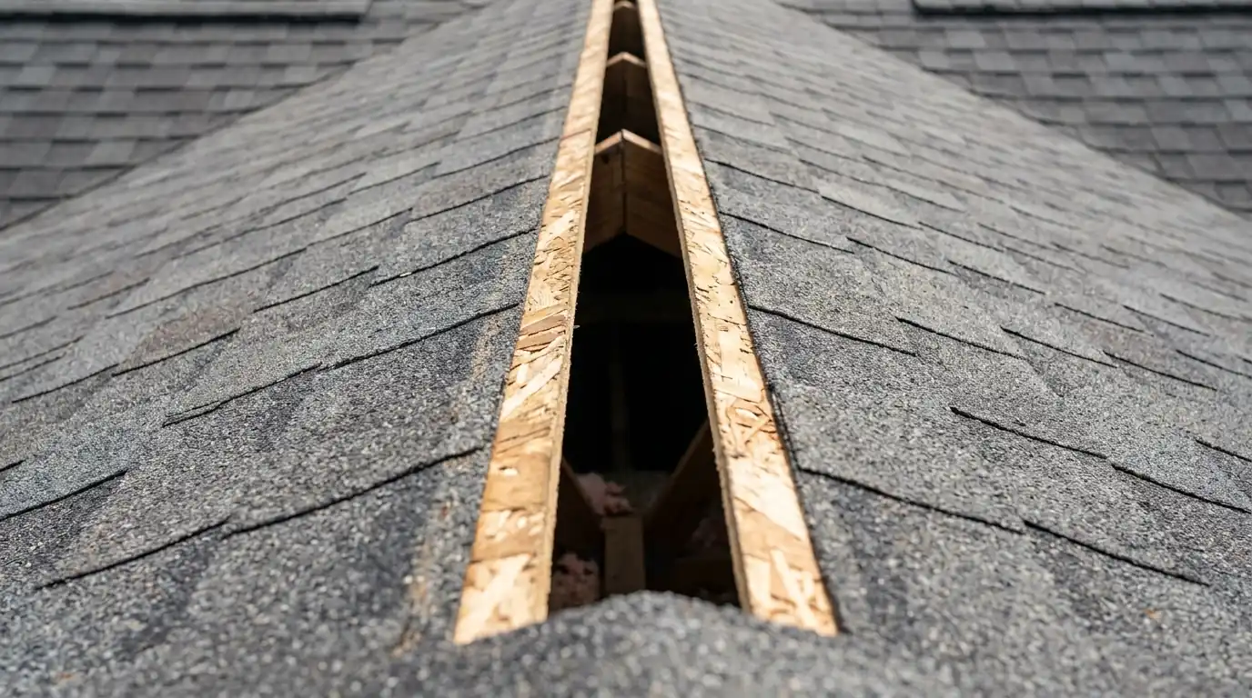 Ridge slot cut for a continuous vent