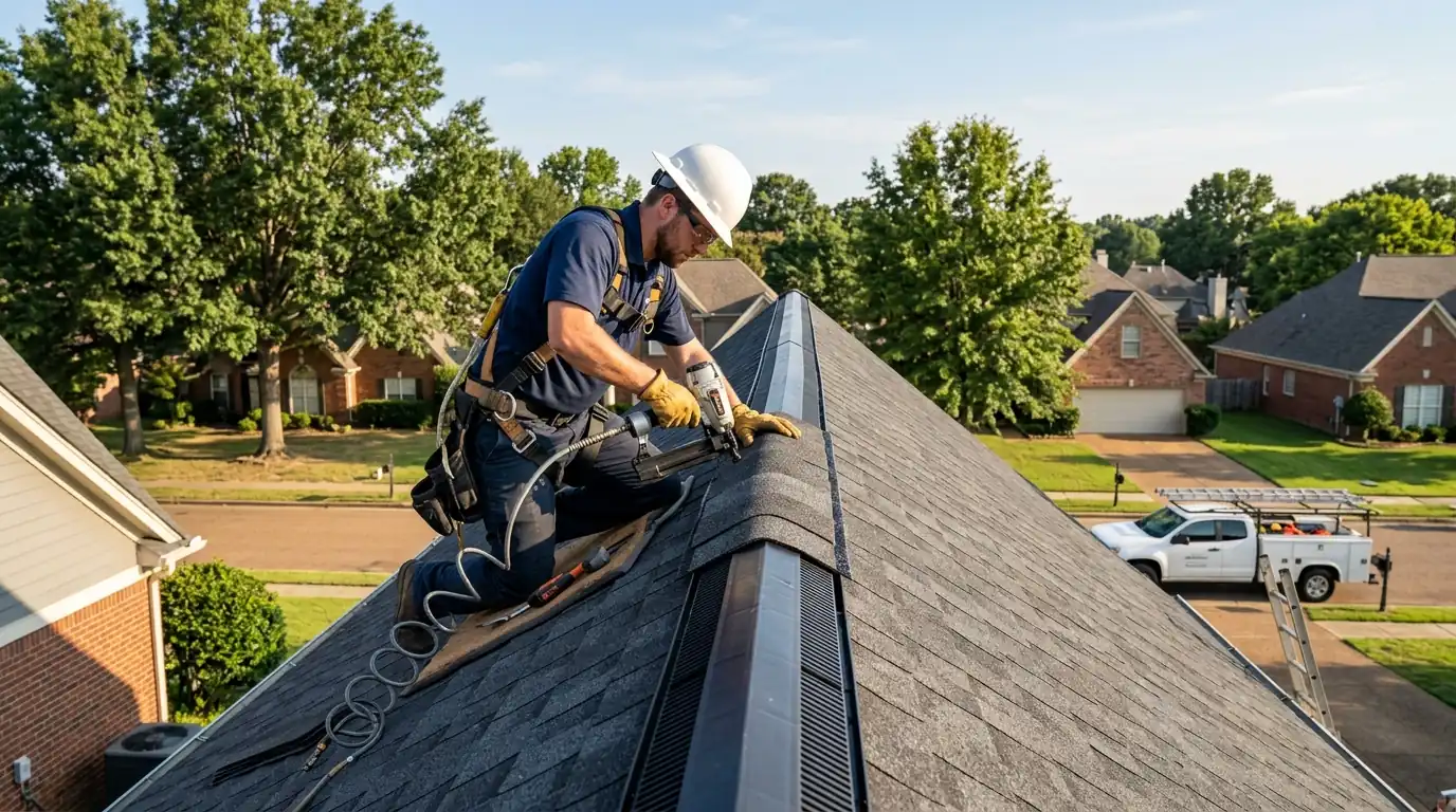 Ridge vent installation on a Memphis roof