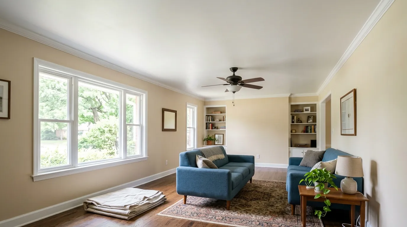 Repaired ceiling after drywall replacement
