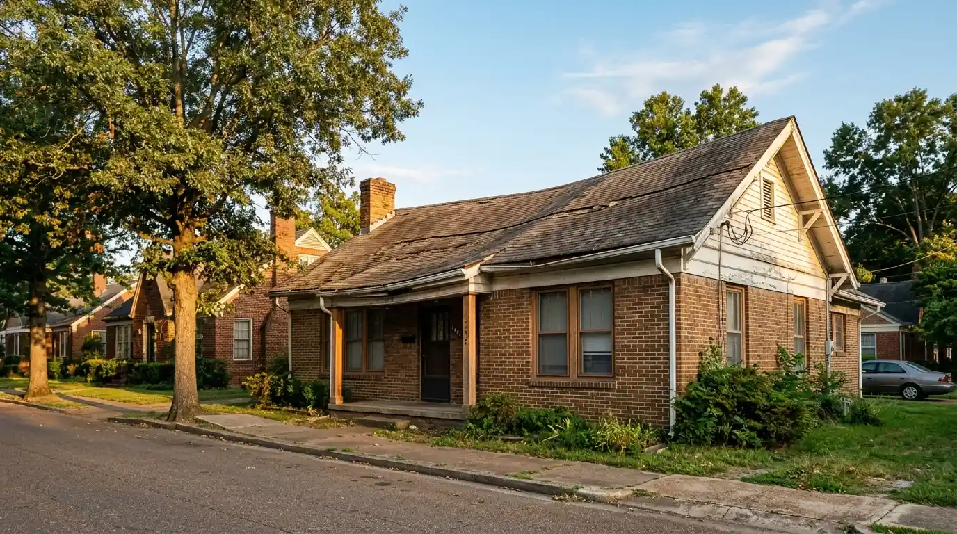 Sagging roof line on an older Memphis home