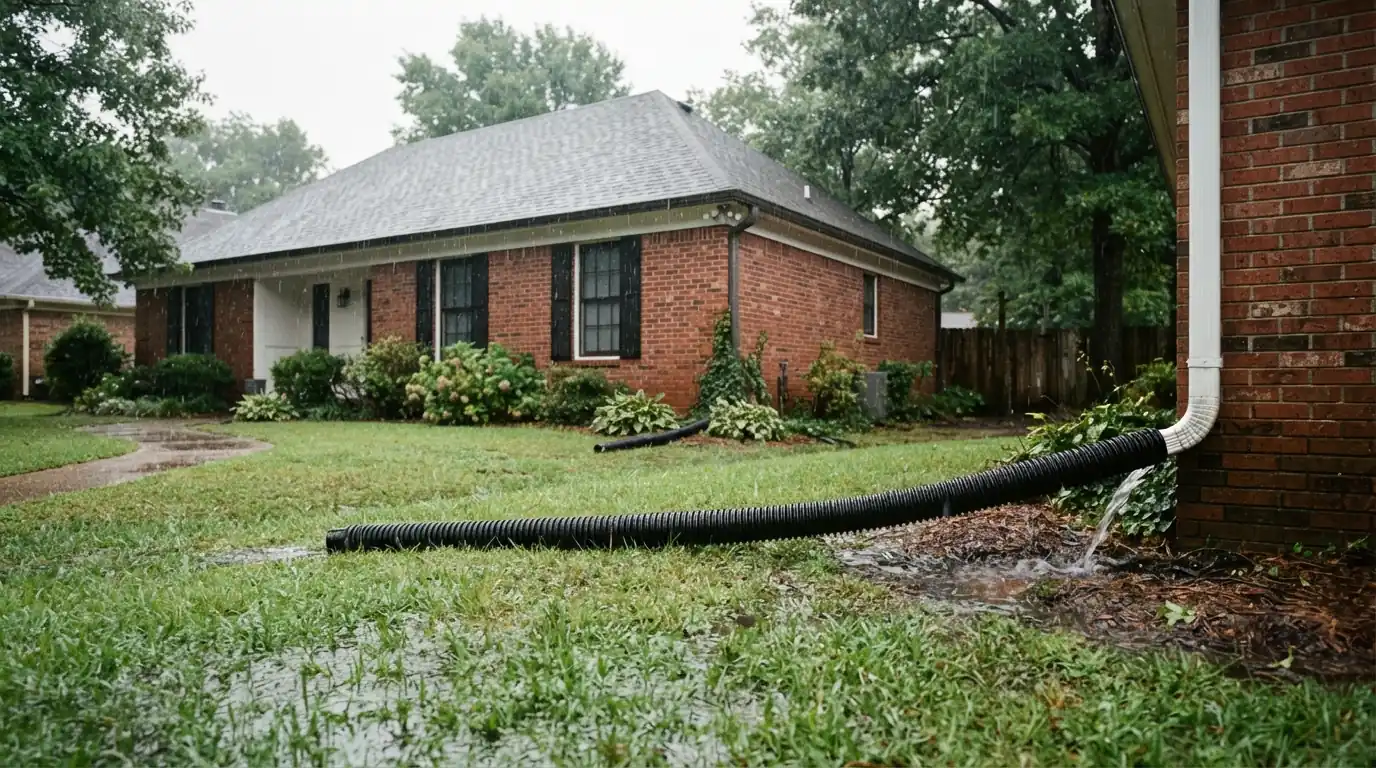 Downspout extension carrying water away from a foundation