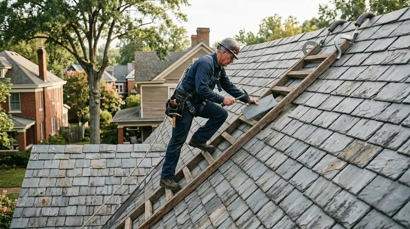 Slate roof repair on a historic Memphis home