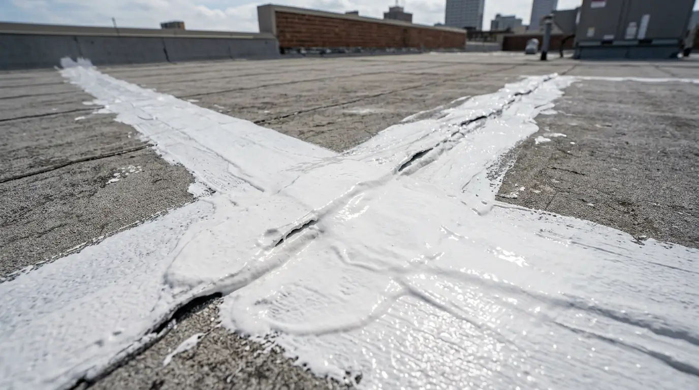 Silicone coating over a reinforced roof seam