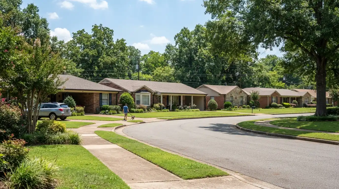 Ranch homes with long low roofs in the northeast suburbs