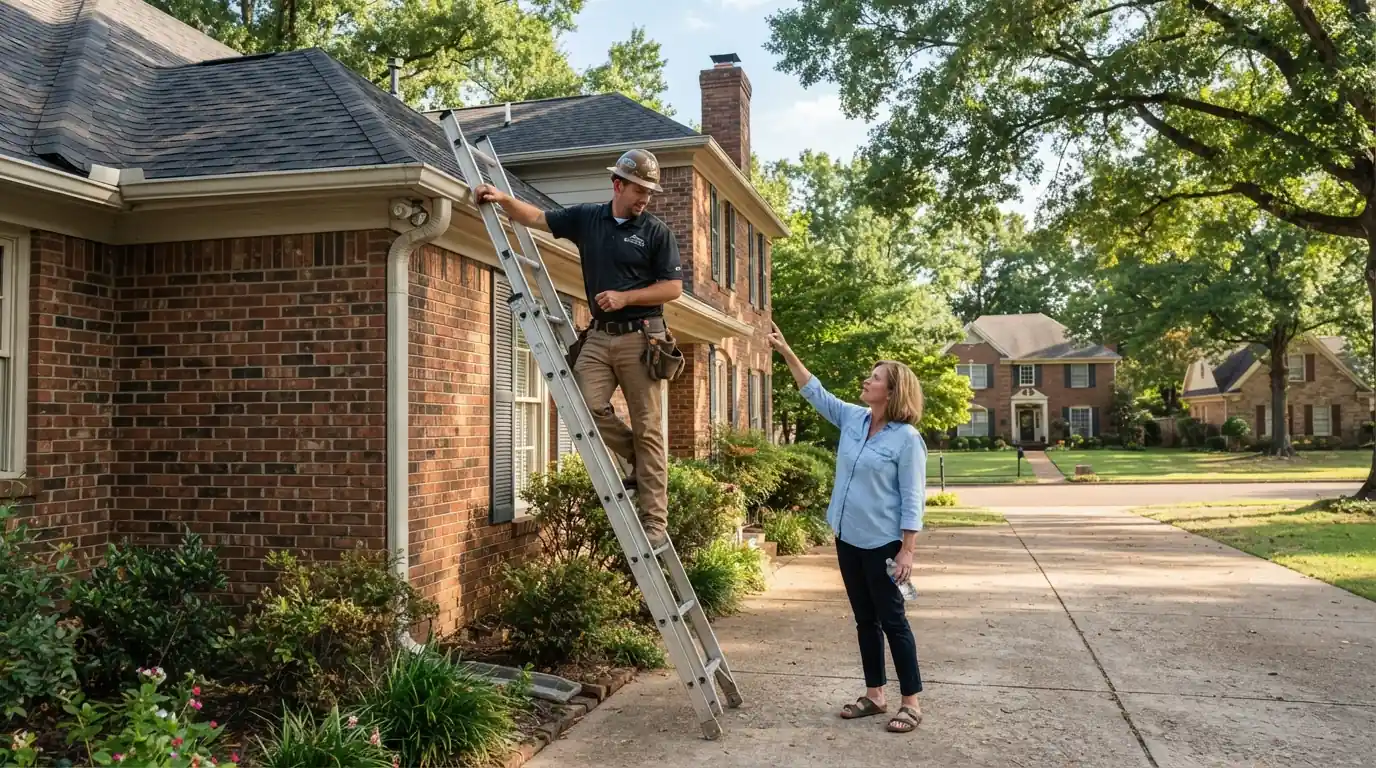 Roofer discussing a roof with a Memphis homeowner
