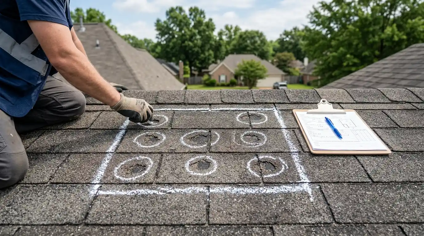 Hail test square during a storm inspection