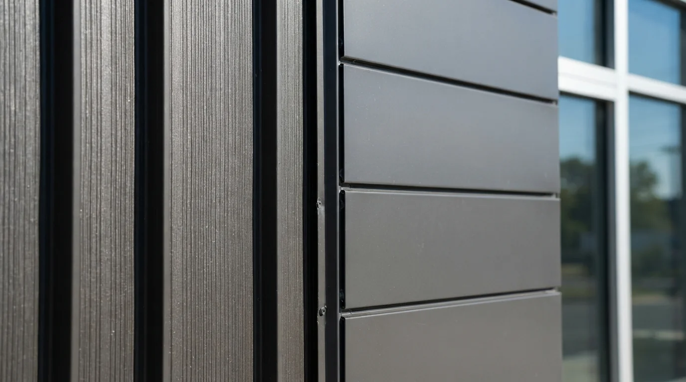 Striated and flat metal panels compared