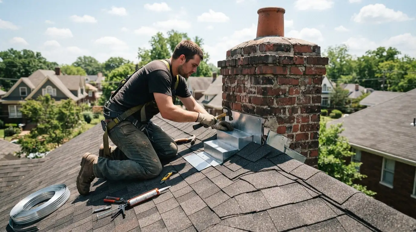 New step flashing along a chimney on a Memphis roof