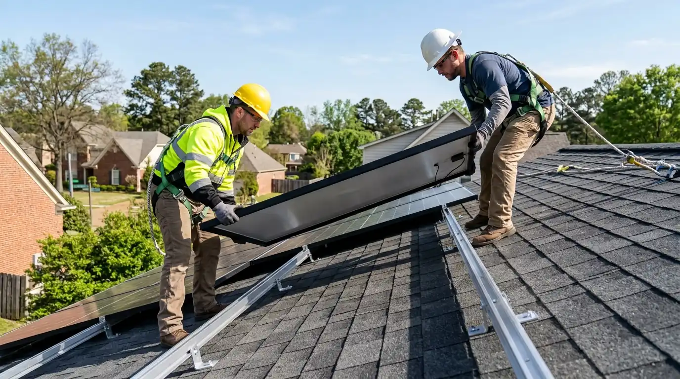 Solar panels being removed before a reroof