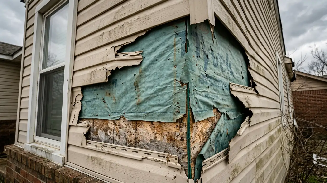 Storm-damaged vinyl siding