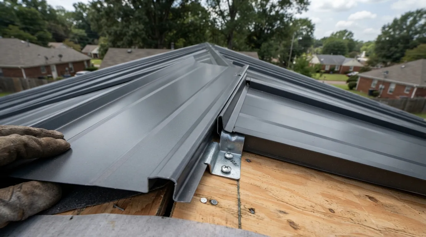 Standing seam panel with a concealed clip