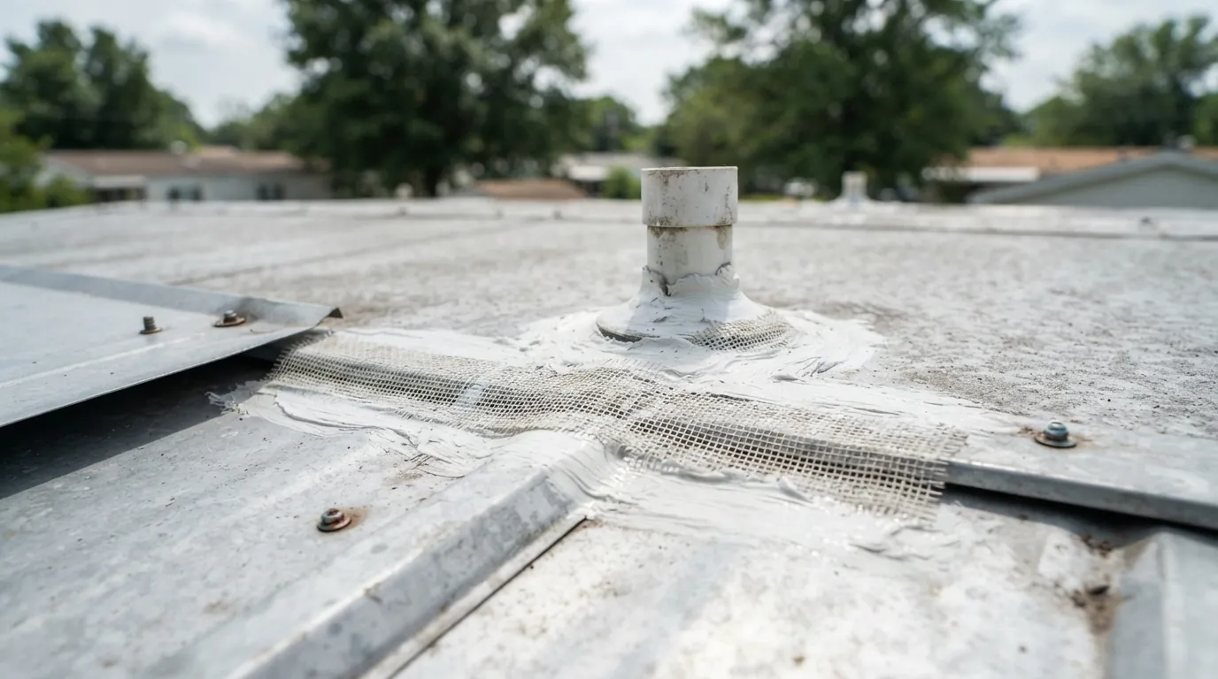 Sealed seam and vent on a mobile home roof