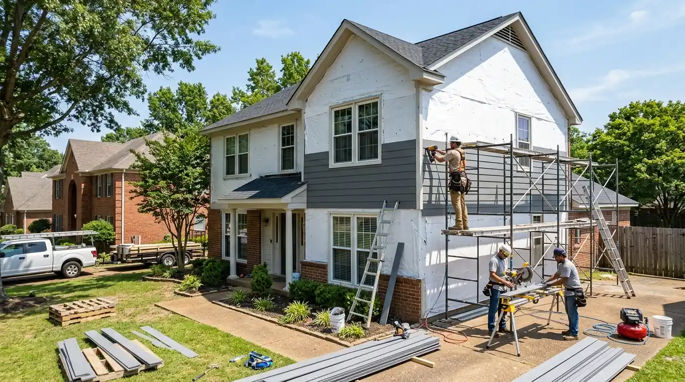 Fiber cement siding being installed on a Memphis home