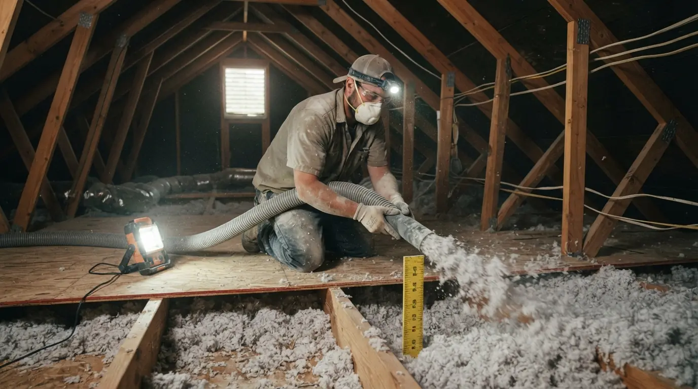 Blown-in attic insulation in a Memphis home