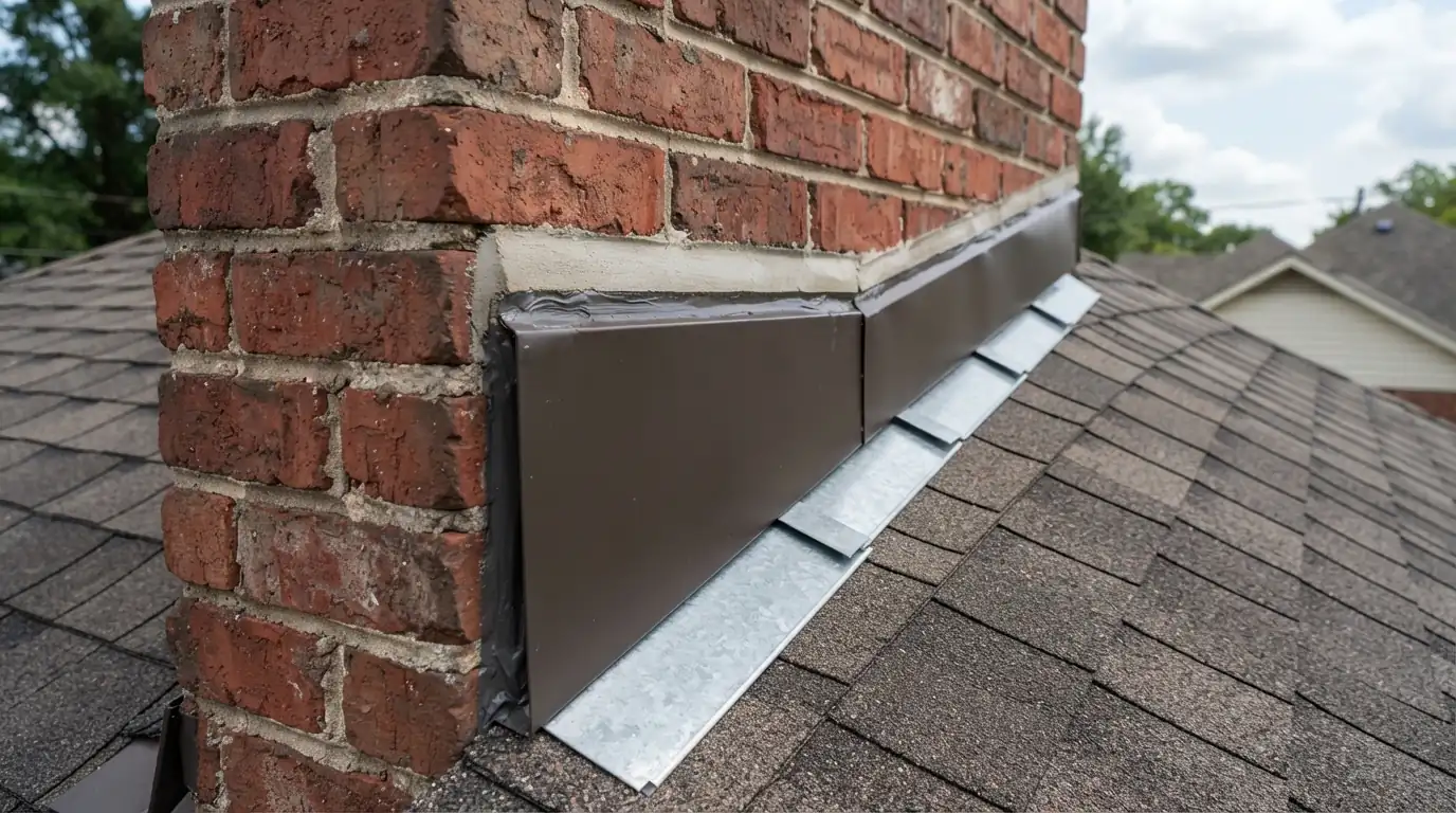 New counterflashing set into a brick chimney