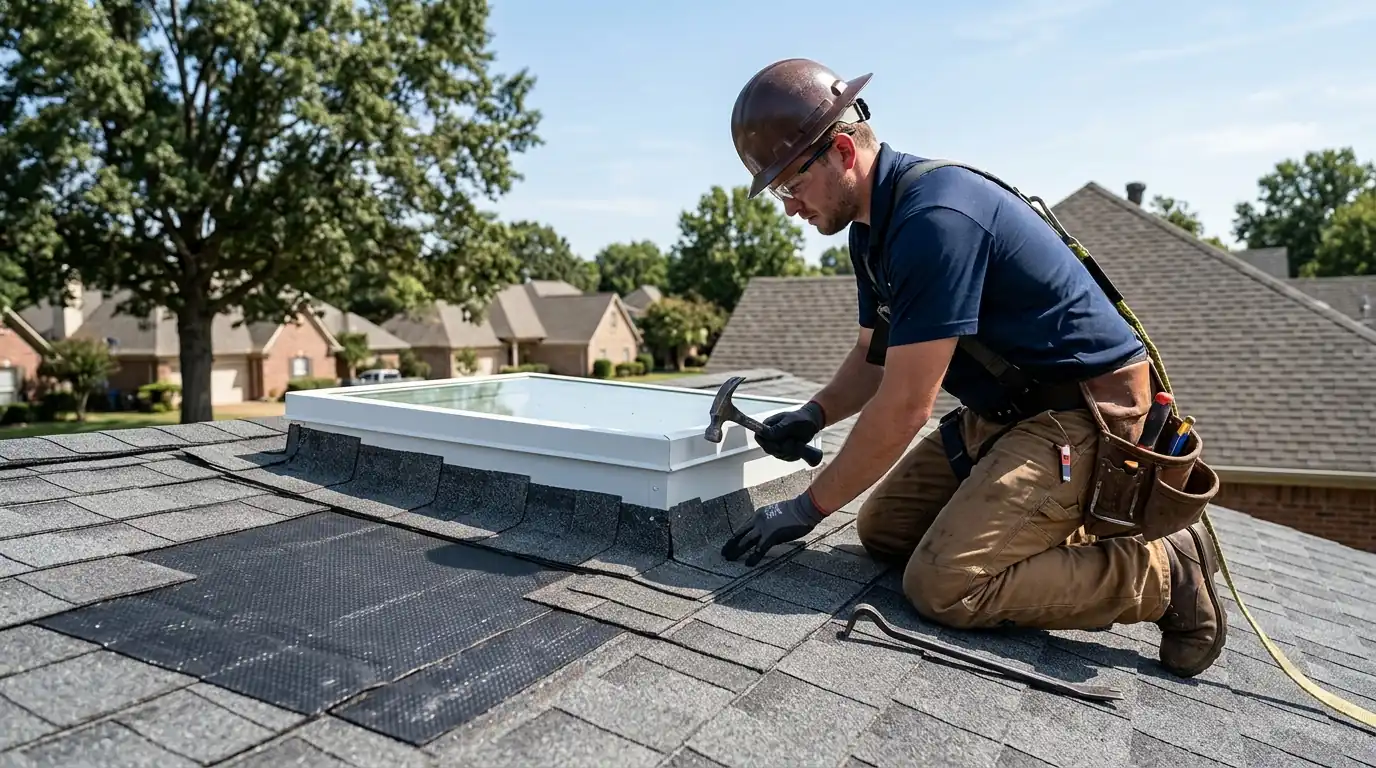 New step flashing around a skylight on a Memphis roof