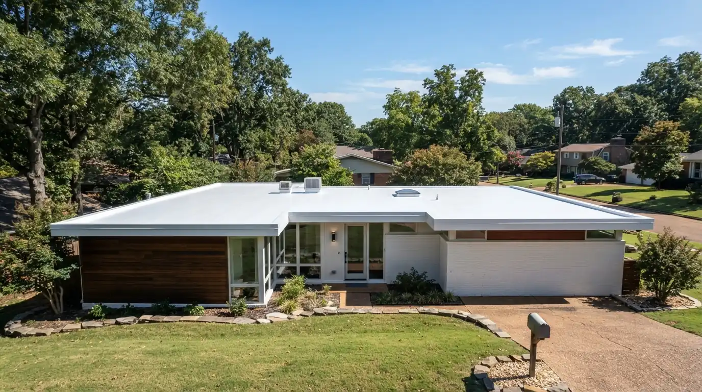 Flat membrane roof on a mid-century Memphis home