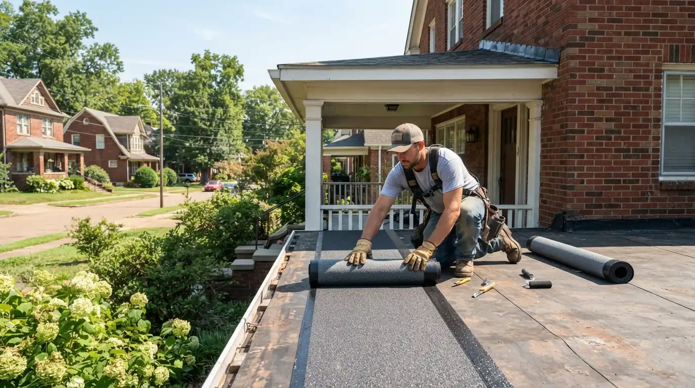 Self-adhered membrane on a porch roof in Memphis