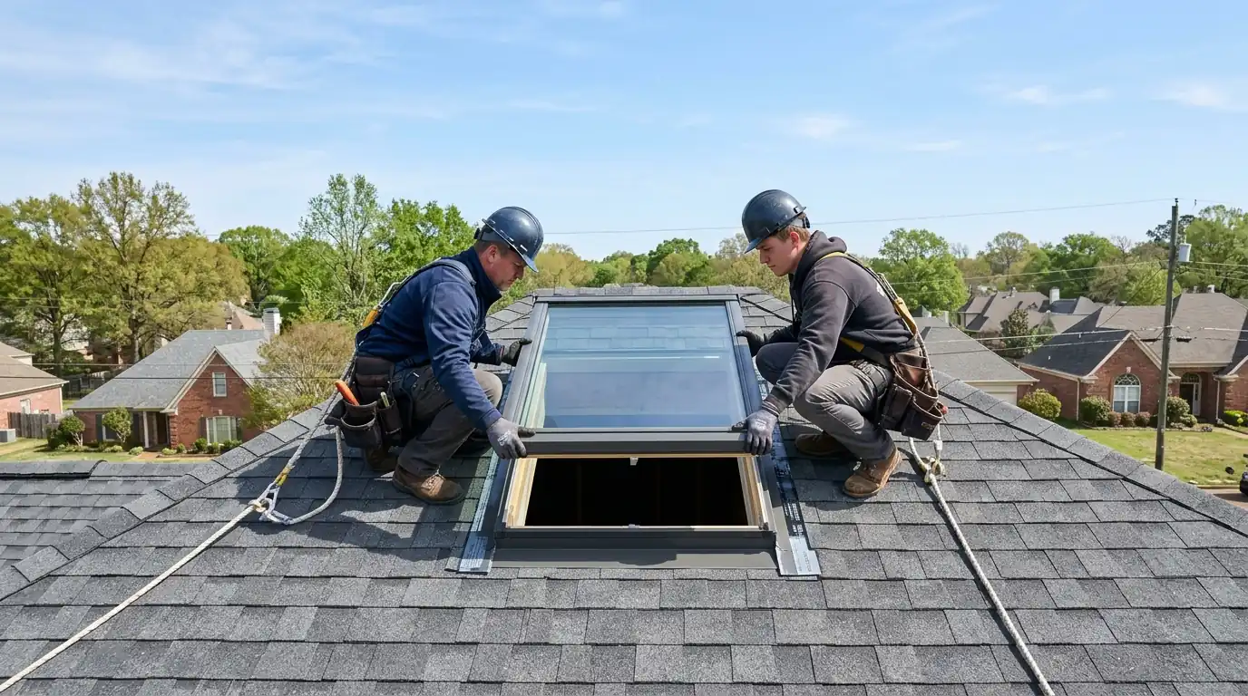 New skylight being set into an existing opening