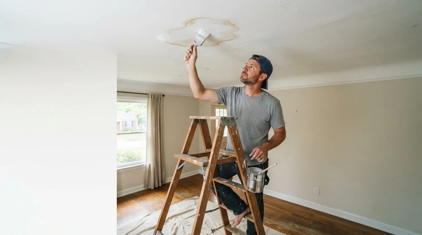 Primer on a dried ceiling water stain