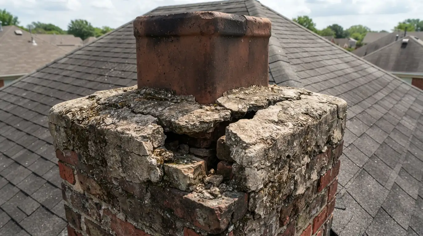 Cracked chimney crown around the flue