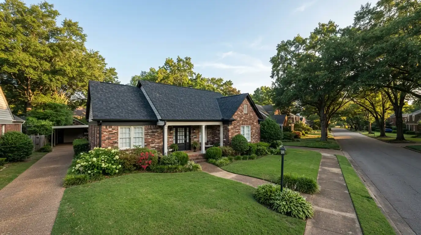 Charcoal architectural shingle roof on a brick home in Memphis, TN