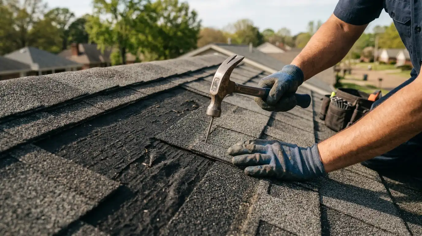 New shingles filling a storm gap on a Memphis roof