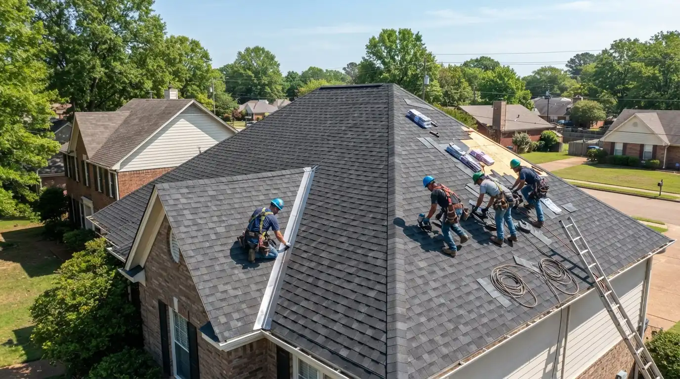Roofing crew working on a Memphis home