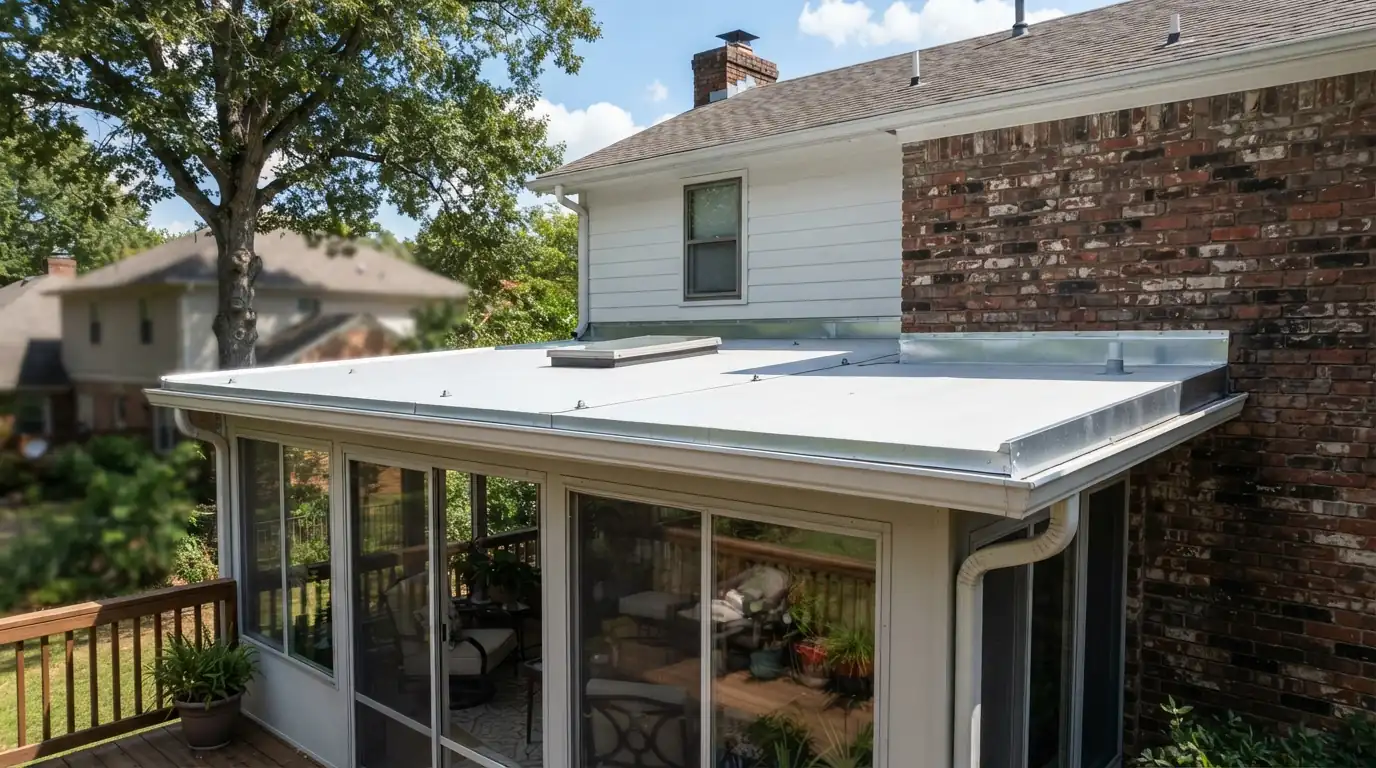 Addition roof flashed into a brick wall