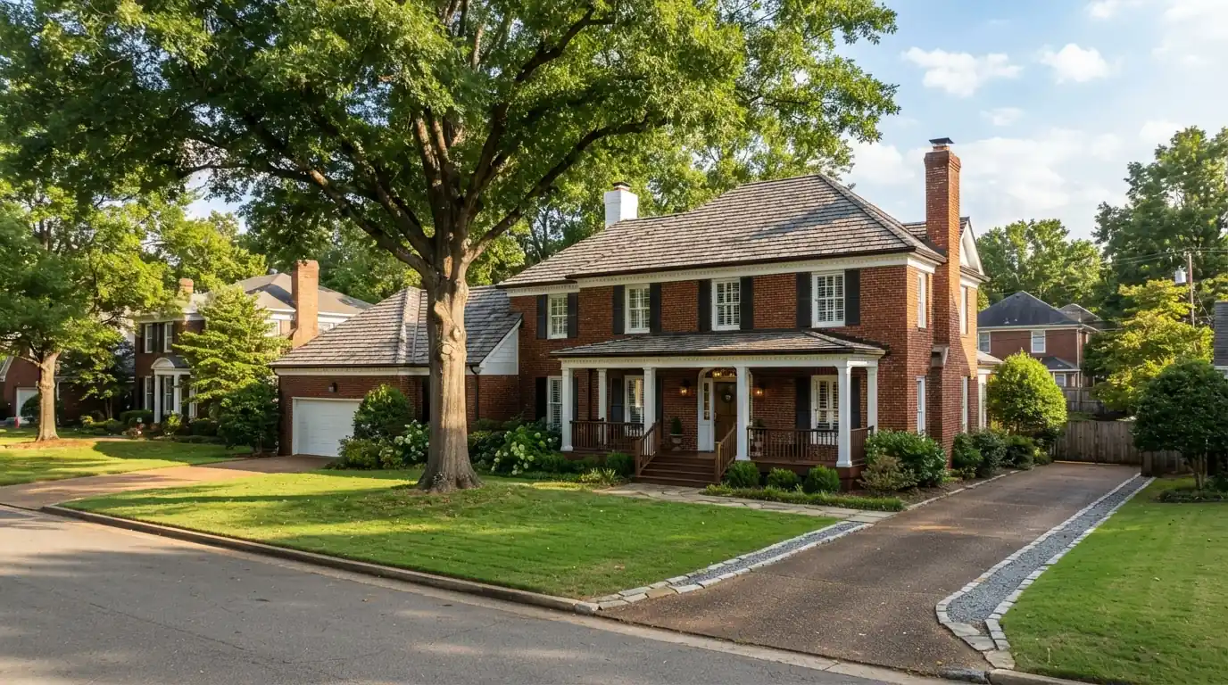 New architectural shingle roof on a two-story brick home in Memphis