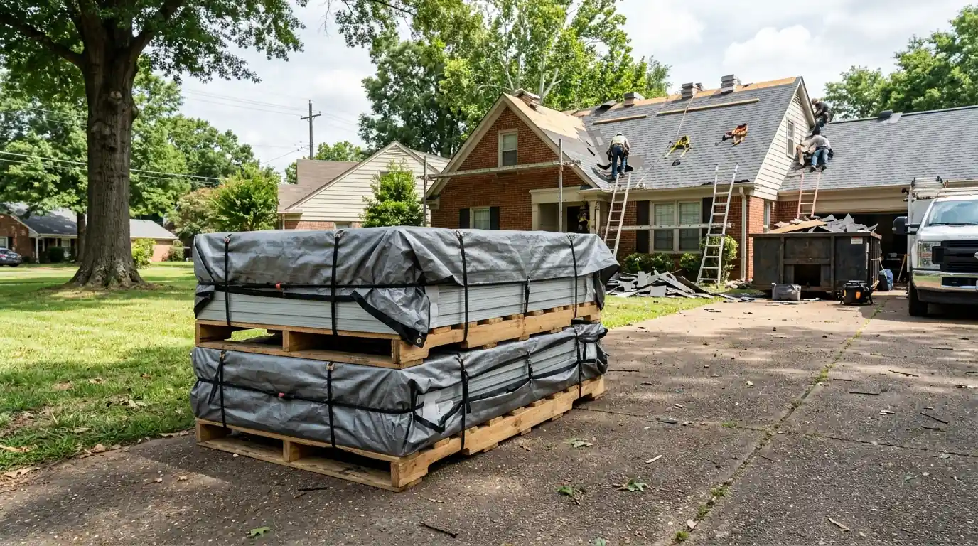 Removed solar panels stored during roof work